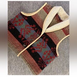 Vintage 90s Women’s Ivy Sherpa & Wool Blend Aztec Print Vest  Sz L Boho Western